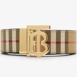 Burberry Tan and Gold Plaid Belt